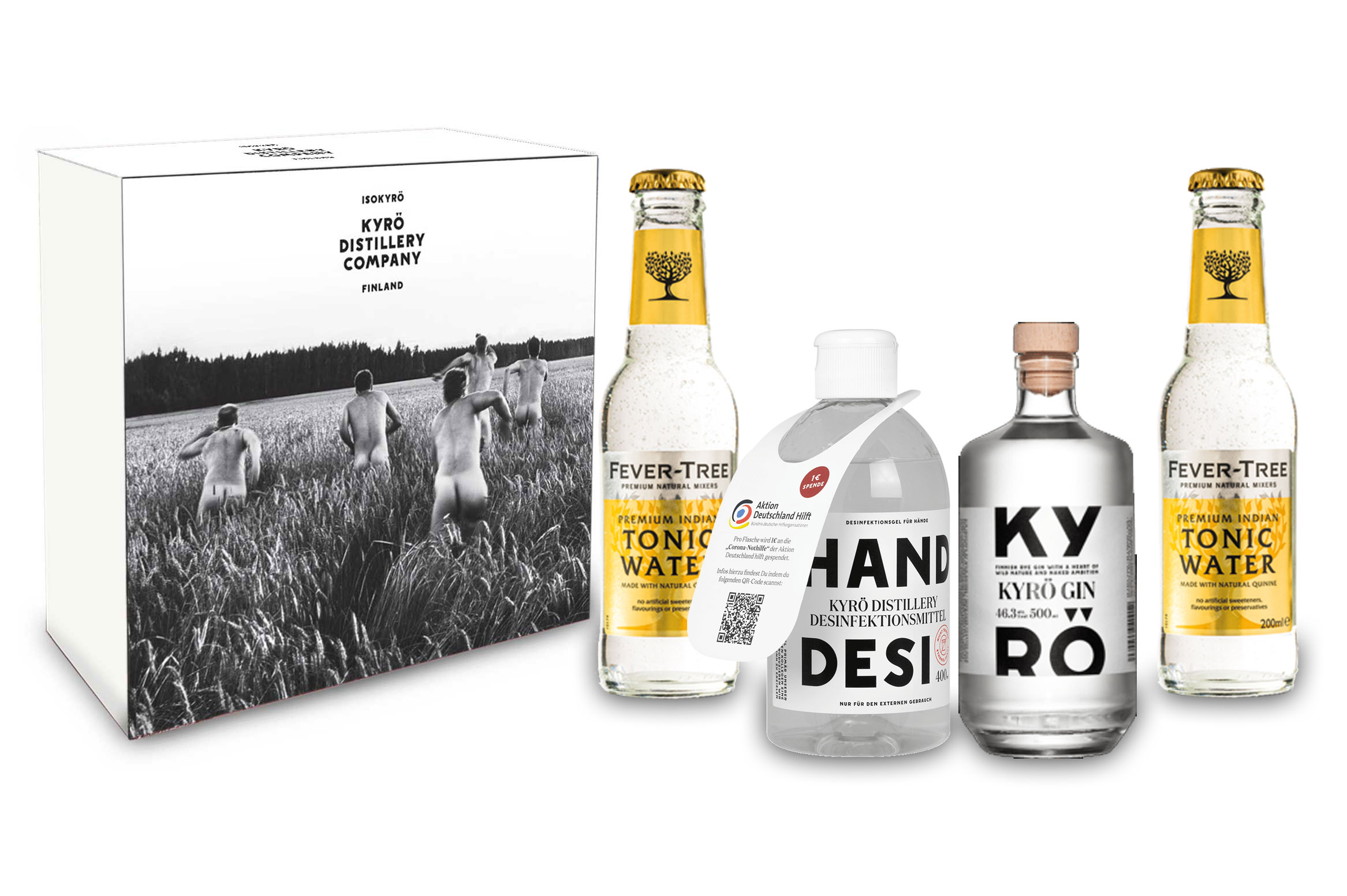 Kyrö Gin Schuber Geschenkset - Kyrö 0,5L (46,3% Vol) + Kyrö Hand Desi mit  2x Fever Tree Indian Tonic Water 0,2L inklusive Pfand MEHRWEG in Giftbox-  [Enthält Sulfite] | 11180