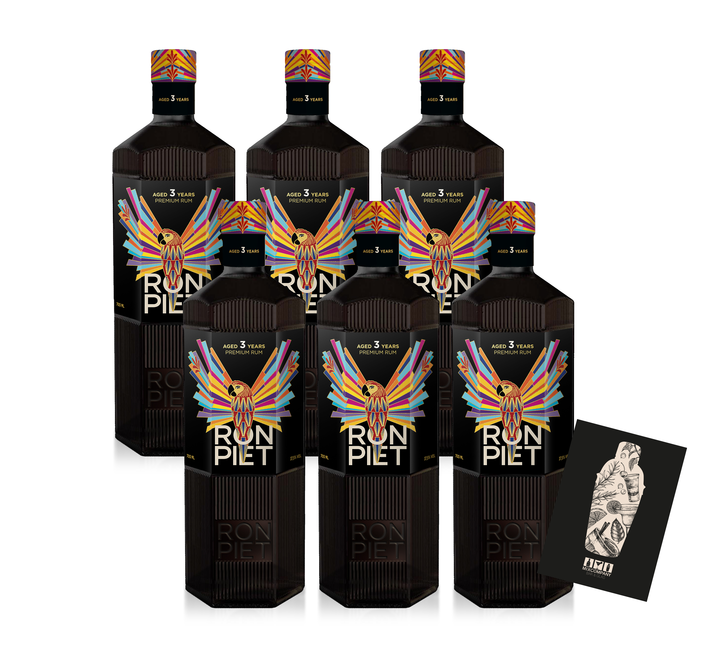 RON PIET XO 3 Years Old Rum 6er Set (37,5% Vol.) 6x 0,7l- [Enthält Sulfite]
