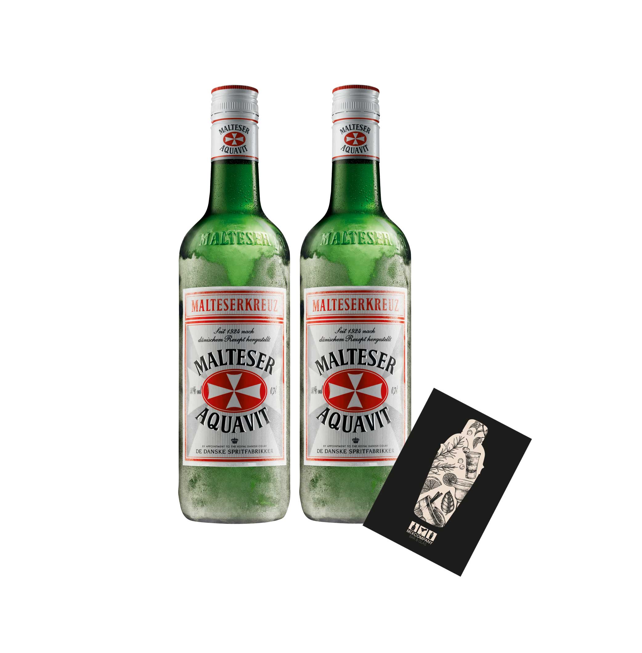 Malteser 2er Set Aquavit 2x 0,7L (40% Vol) Malteserkreuz seit 1924 nach dänischem Rezept hergestellt- [Enthält Sulfite]