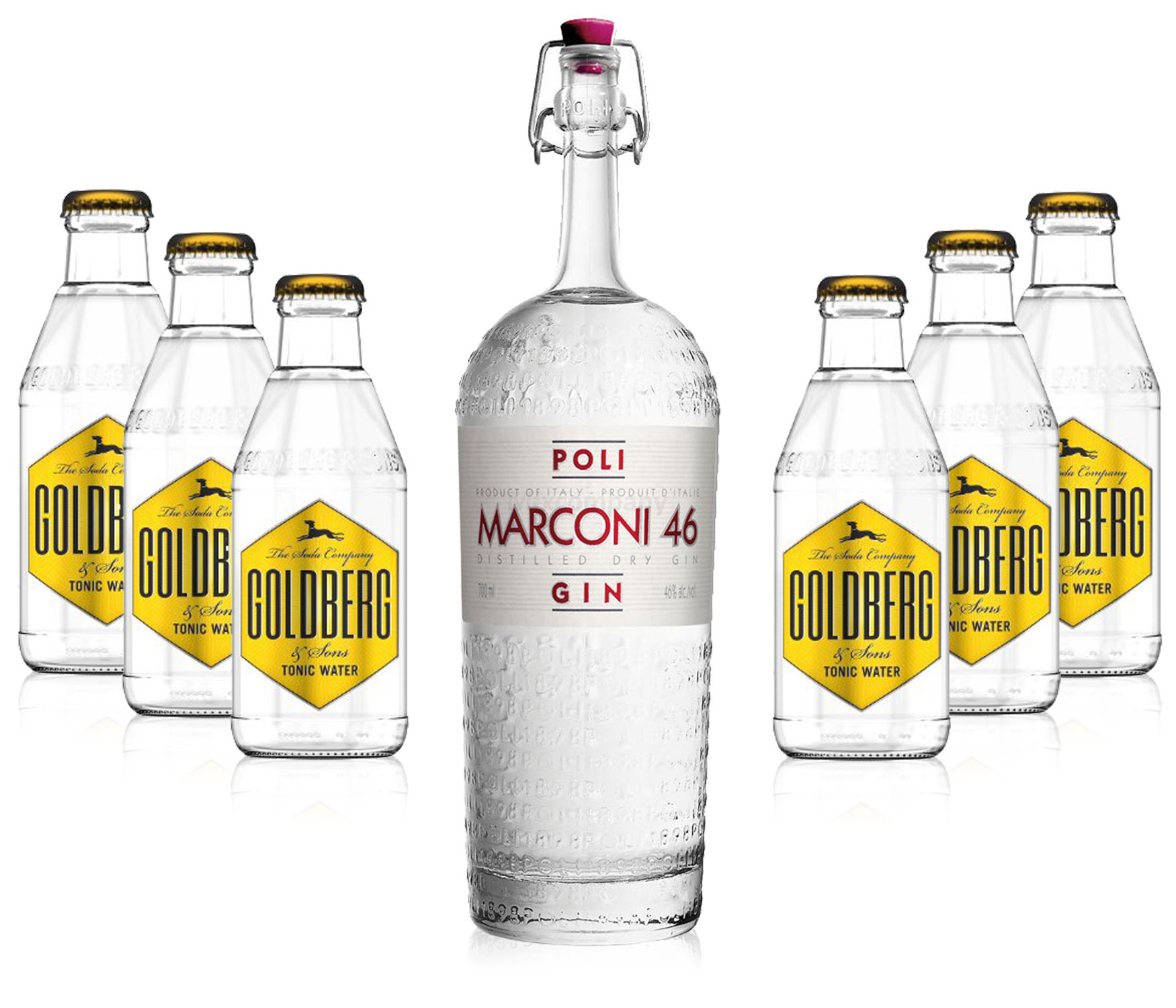 Gin Tonic Set - Marconi 46 Gin 0,7l 700ml (46% Vol) + 6x Goldberg Tonic Water 200ml inkl. Pfand MEHRWEG
