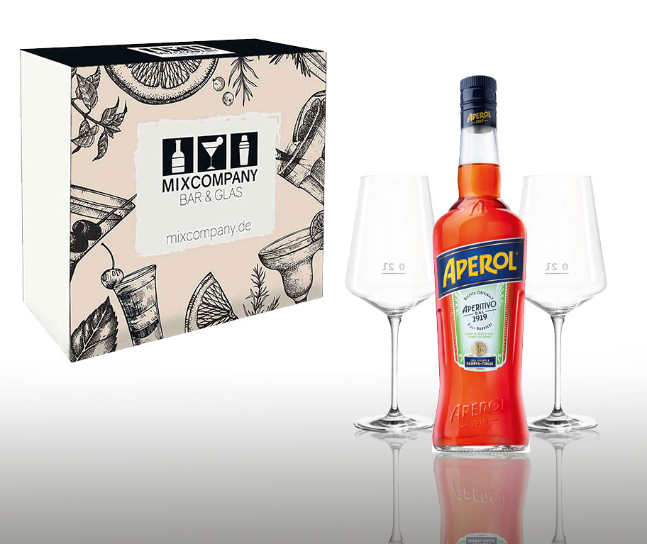 Aperol Geschenkset - Aperol Aperitivo Italiano 0,7L (11% Vol) + 2x Wein  Gläser / Glas mit 0,2L Eichung- [Enthält Sulfite] | 12829
