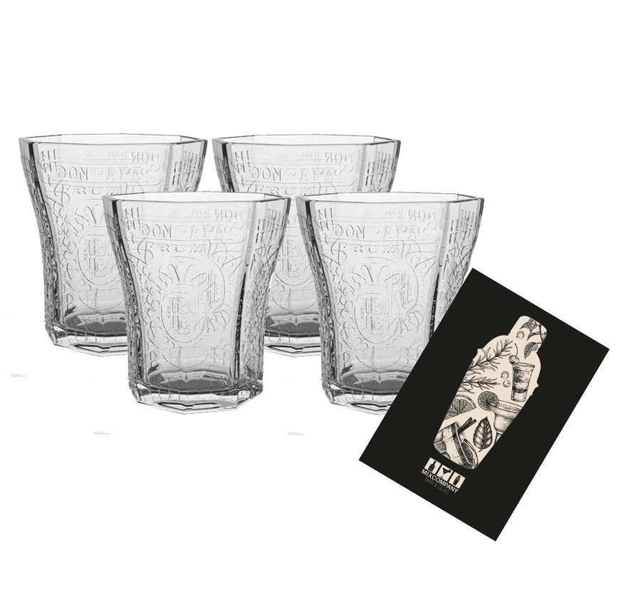 Don Papa Rum Tumbler 4er Set limited Edition Reliefglas mit Glasmusterung Klarglas 8 eckig Glas Gläser Longdrinkglas
