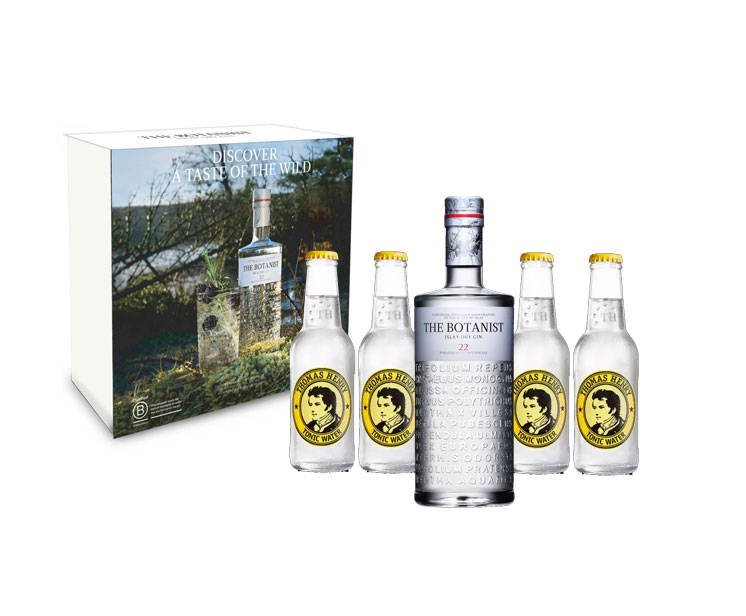 Gin Tonic Set Giftbox Geschenkset - The Botanist Islay Dry Gin 0,7l 700ml (46% Vol) + 4x Thomas Henry Tonic Water 200ml inkl. Pfand MEHRWEG -[Enthält Sulfite]