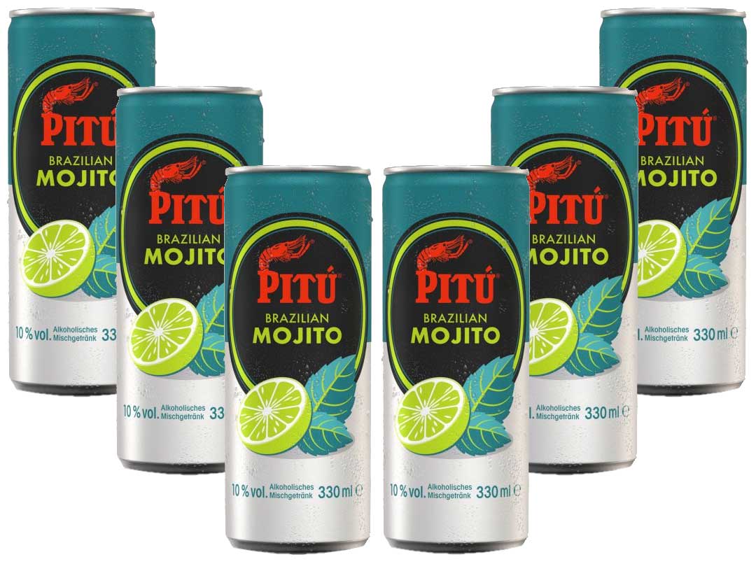 Pitu Brazilian Mojito 6er Set Cocktail 6x 0,33L (10% Vol) ready to drink Alkoholhaltig inklusive Pfand EINWEG- [Enthält Sulfite]