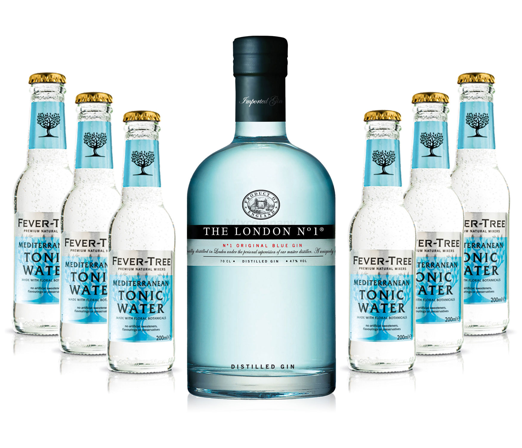 Gin Tonic Set - The London N1 Blue Gin 0,7l 700ml (47% Vol) + 6x Fever Tree Mediterranean Tonic Water 200ml inkl. Pfand MEHRWEG