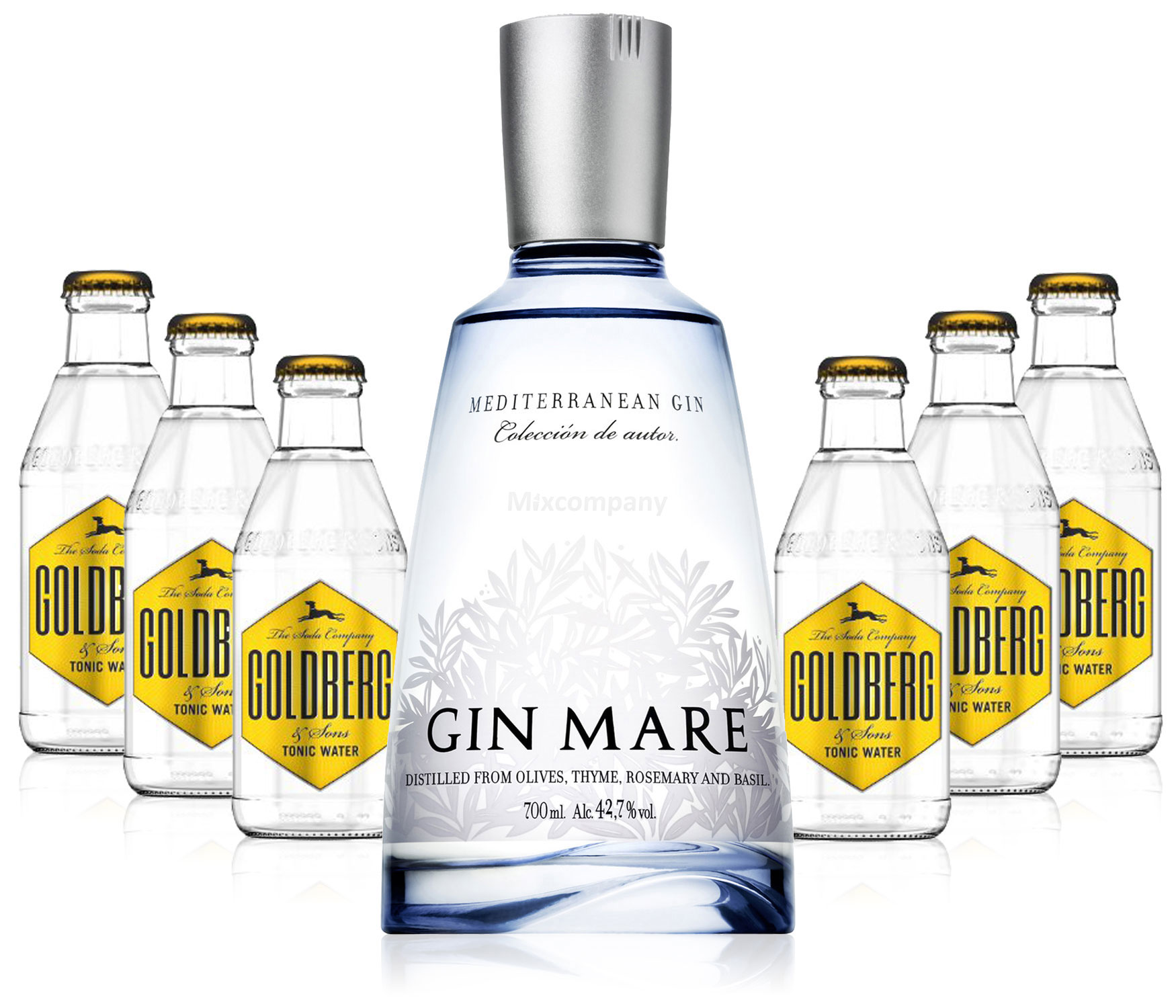 Gin Tonic Set - Gin Mare 0,7l 700ml (42,7% Vol) + 6x Goldberg Tonic Water 200ml inkl. Pfand MEHRWEG