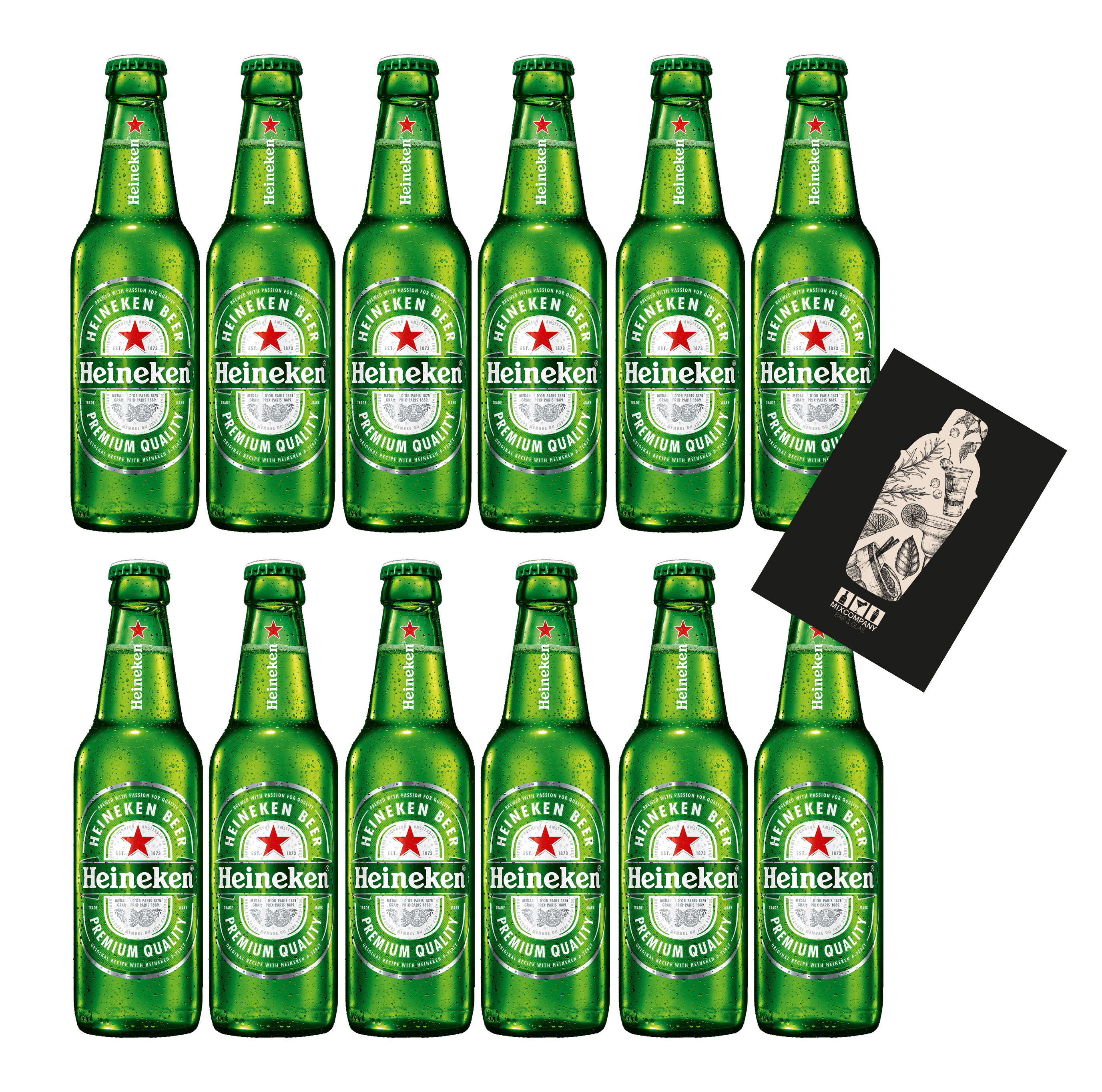 Heineken Pils 12er Set Bier 0,33l (5% Vol) mit Mixcompany Grußkarte inkl Pfand MEHRWEG- [Enthält Sulfite]