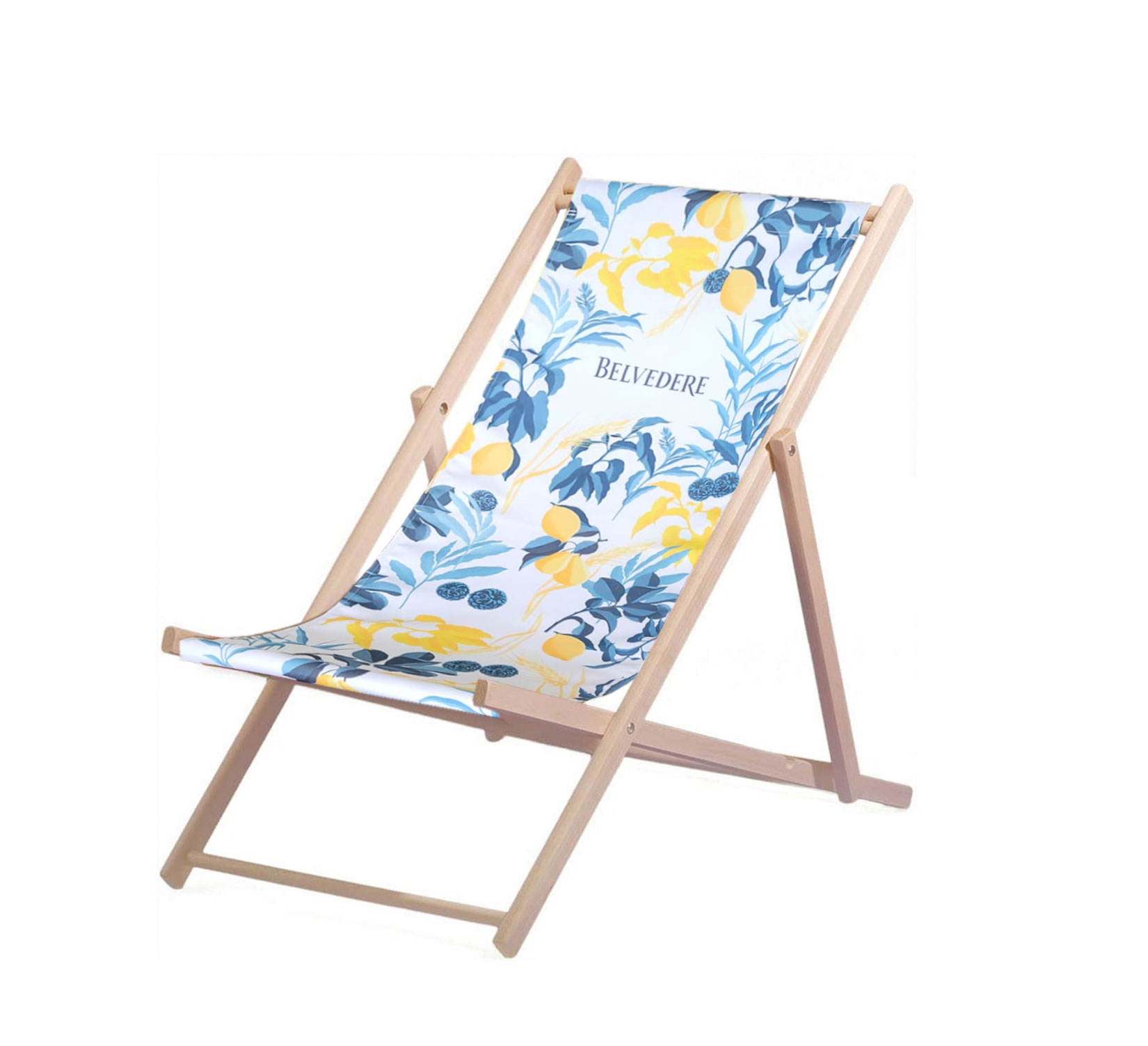 Belvedere Liegestuhl Stuhl aus Holz Gartenliege Klappstuhl höhenverstellbar blau weiß gelb 