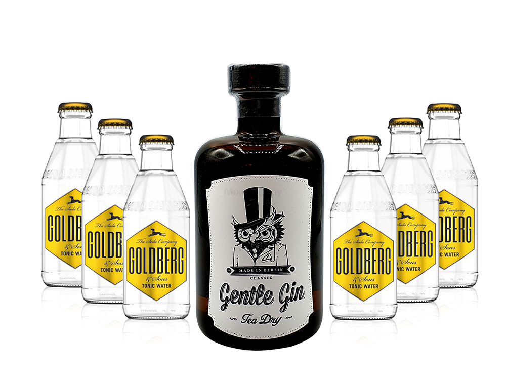 Gin Tonic Set - Gentle Gin Tea Dry 0,5l (47% Vol) + 6x Goldberg Tonic Water 200ml inkl. Pfand MEHRWEG -[Enthält Sulfite]