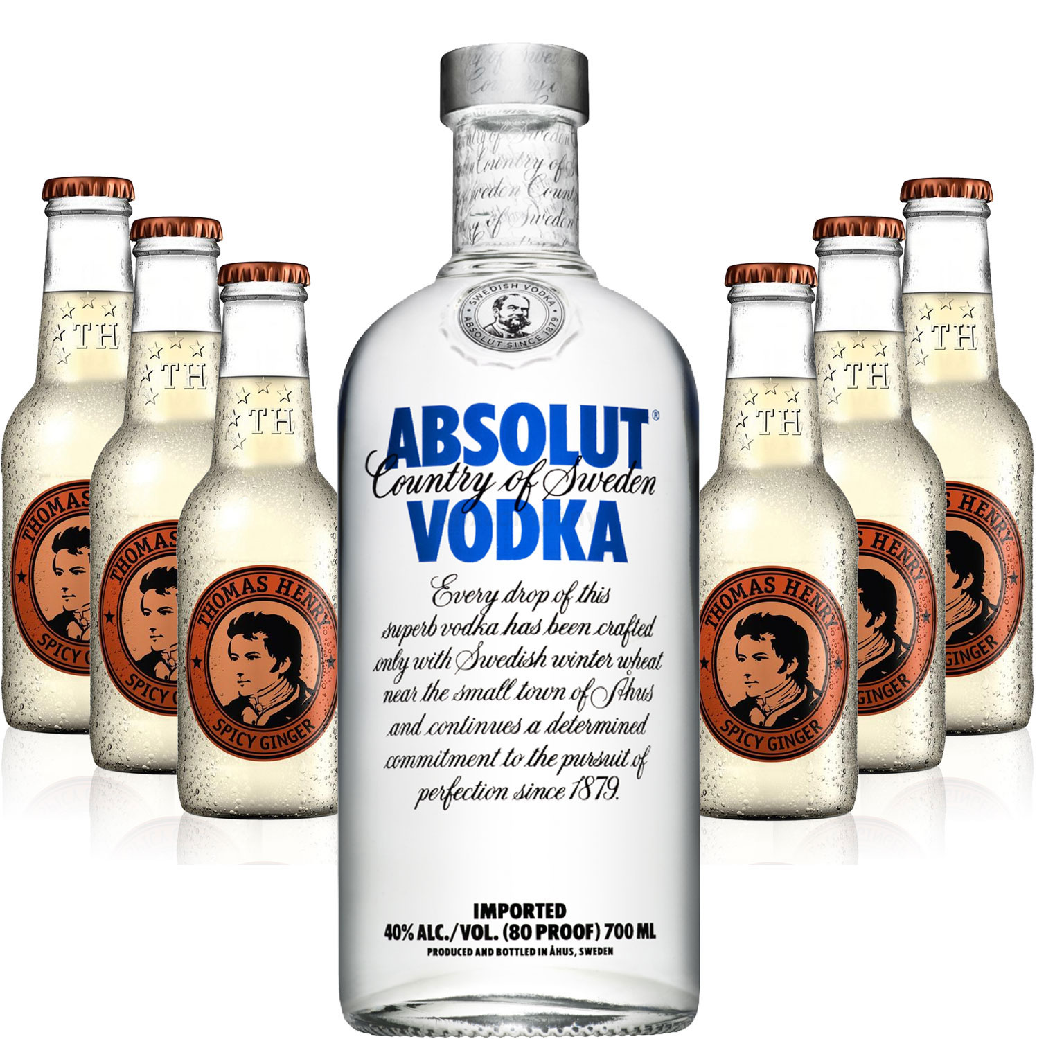 Moscow Mule Set - Absolut Vodka 0,7l 700ml (40% Vol) + 6x Thomas Henry Spicy Ginger 200ml - Inkl. Pfand MEHRWEG
