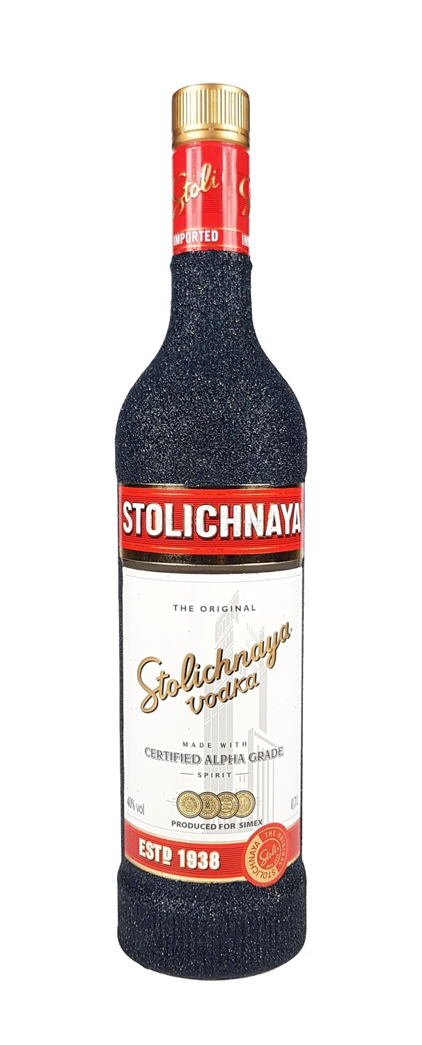 Stolichnaya Vodka 0,7l 700ml (40% Vol) - Bling Bling Glitzerflasche in schwarz -[Enthält Sulfite]