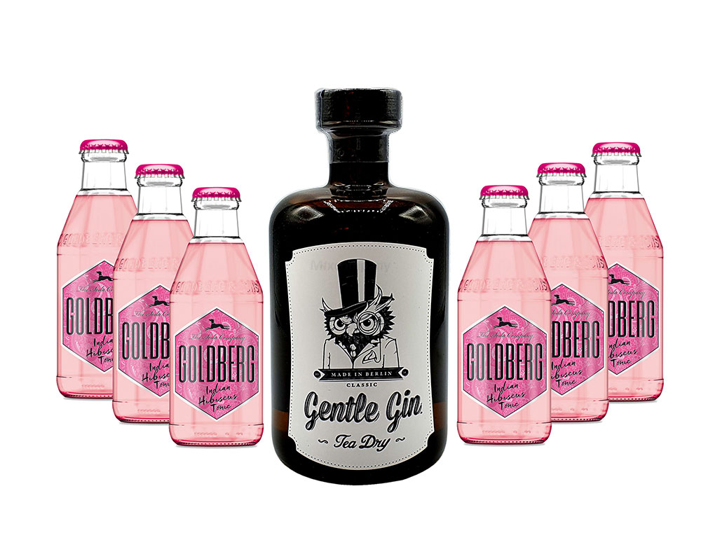 Gin Tonic Set - Gentle Gin Tea Dry 0,5l (47% Vol) + 6x Goldberg Hibiscus Tonic Water 200ml inkl. Pfand MEHRWEG -[Enthält Sulfite]