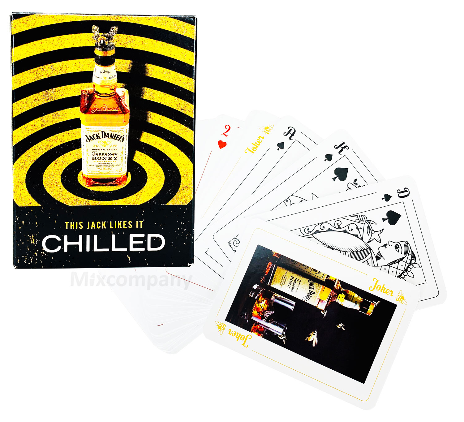 3x Jack Daniels Spielkarten Honey Whisky Bar Karten Glas Poker Round