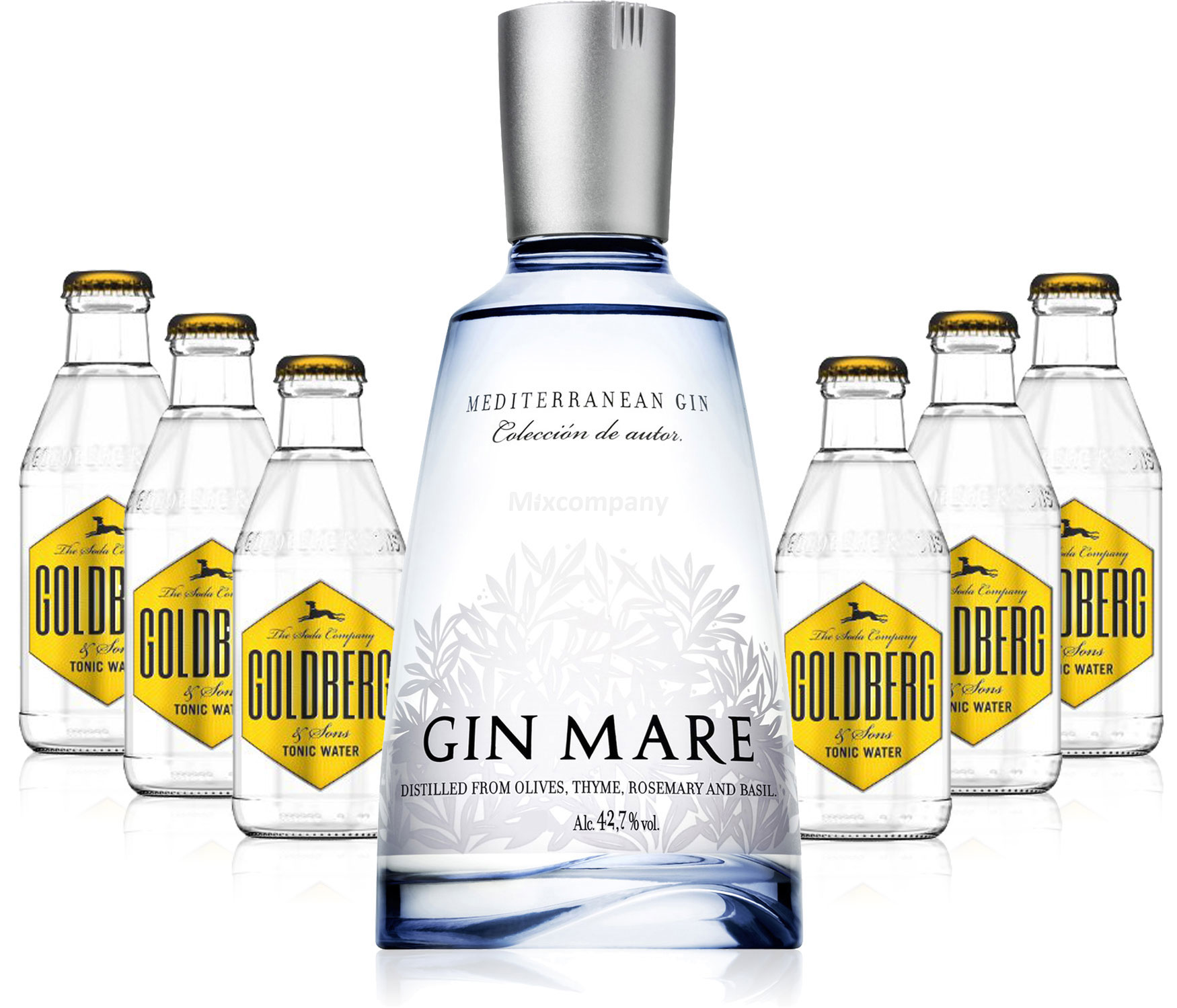 Gin Tonic Set - Gin Mare 0,5l (42,7% Vol) + 6x Goldberg Tonic Water 200ml inkl. Pfand MEHRWEG -[Enthält Sulfite]