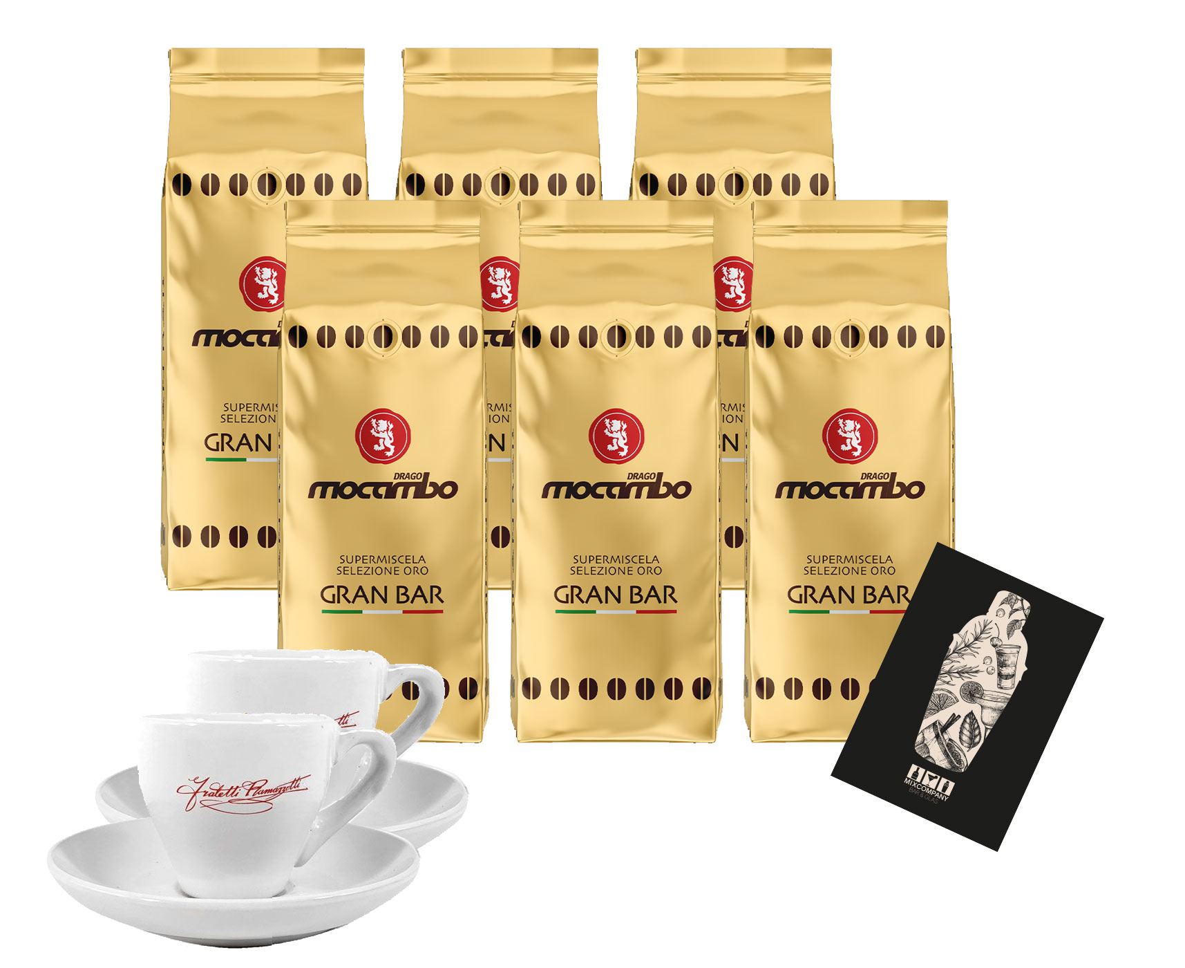 Drago Mocambo Gran Bar 6x 1Kg Kaffee Caffé Bohne Light Roast + 2x Ramazzotti Espresso Tasse Gratis