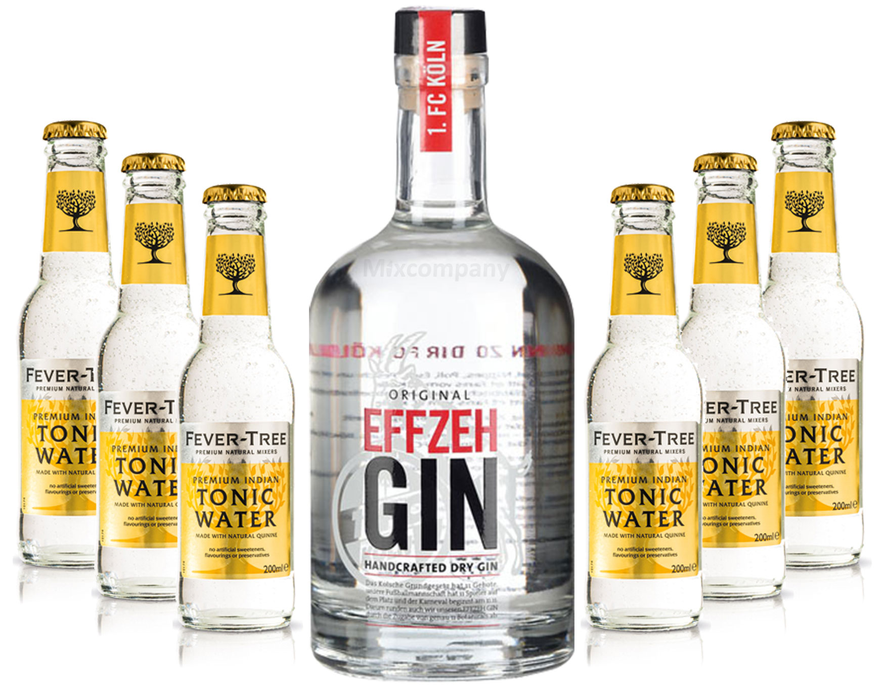 Effzeh Handcrafted Dry Gin 0,5l 500ml (42% Vol) + 6xFever-Tree Premium Indian Tonic Water 0,2l MEHRWEG inkl. Pfand- [Enthält Sulfite]