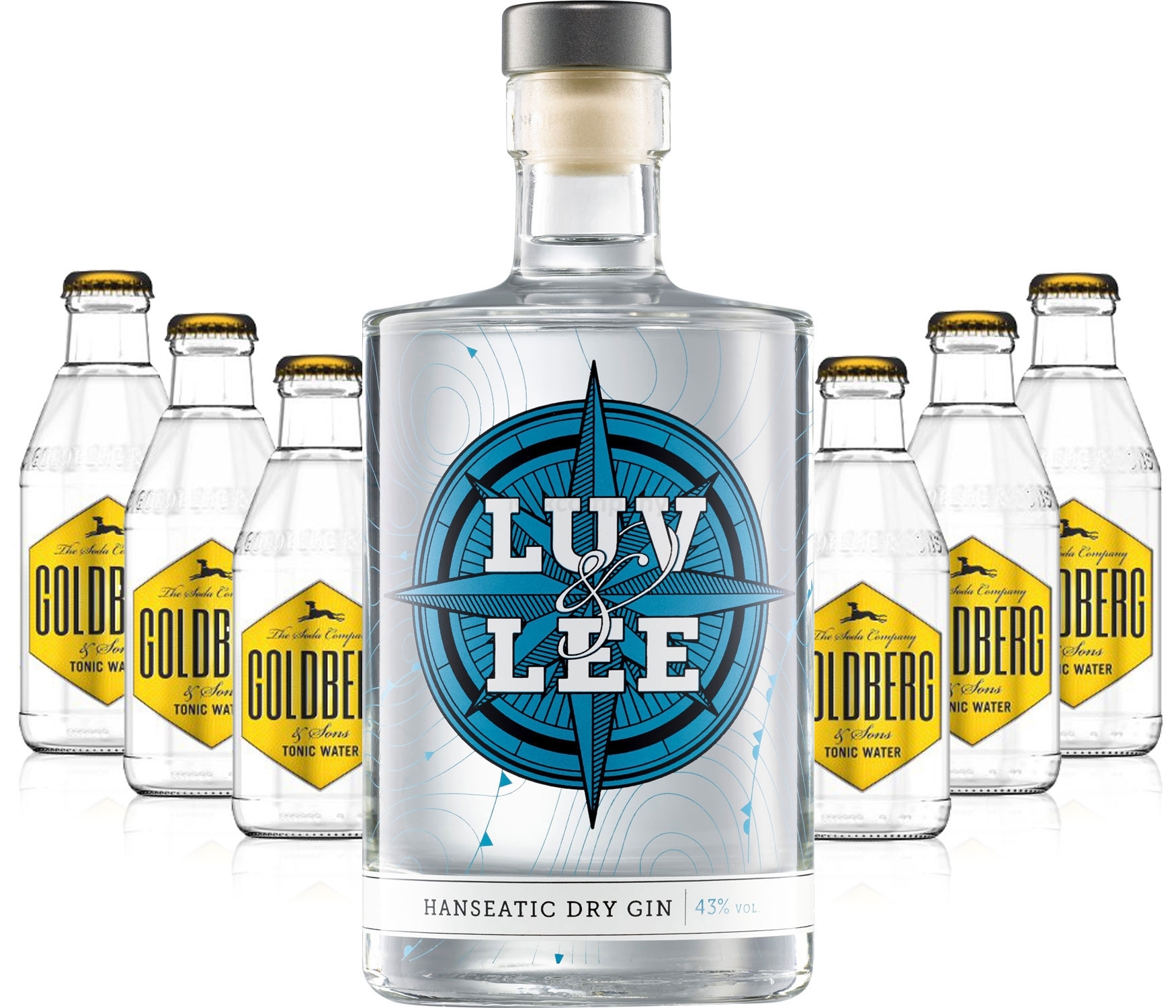 Luv & Lee Hanseatic Dry Gin Tonic Set - Luv & Lee Gin 0,5l (43% Vol) + 6x Goldberg Tonic Water 200ml inkl. Pfand MEHRWEG