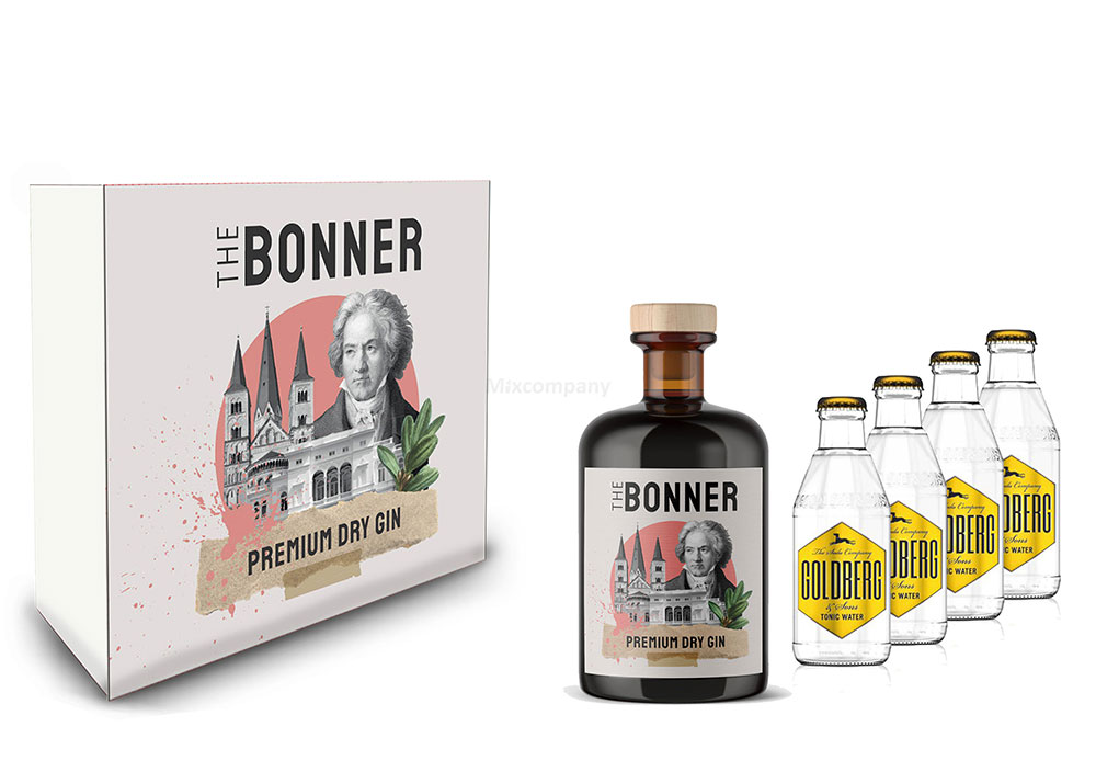 The Bonner Geschenkset - The Bonner Premium Dry Gin 0,5l (41% Vol) + 4x Goldberg Tonic Water 200ml inkl. Pfand MEHRWEG- [Enthält Sulfite]