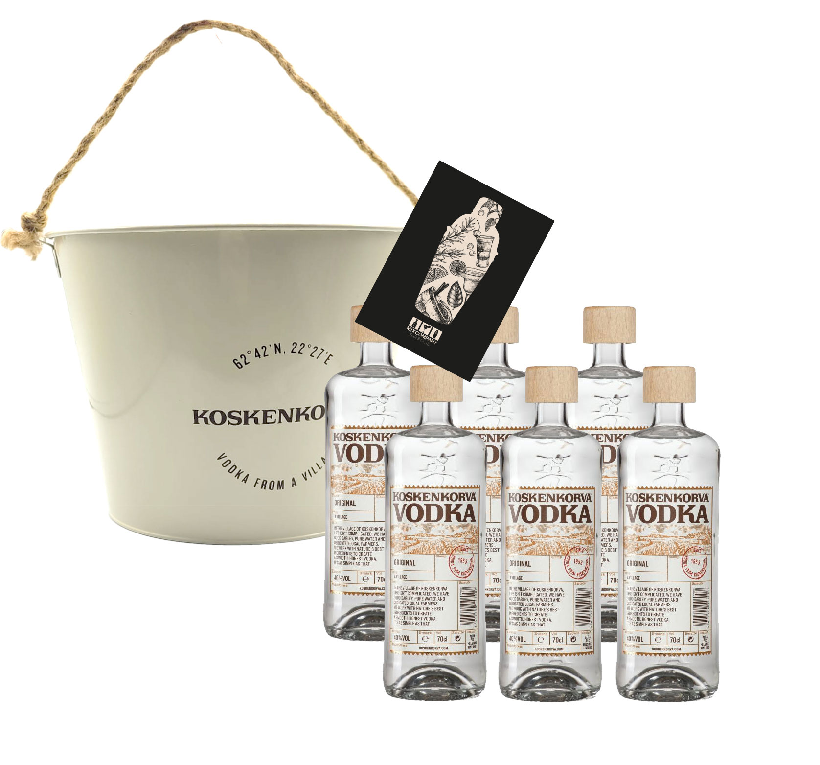 Koskenkorva Vodka Set - Kühler + 6x 0,7L (40% Vol) 6er Set Wodka mit Eimer Eiseimer Eiskübel from Koskenkorva since 1953 Finnland- [Enthält Sulfite]