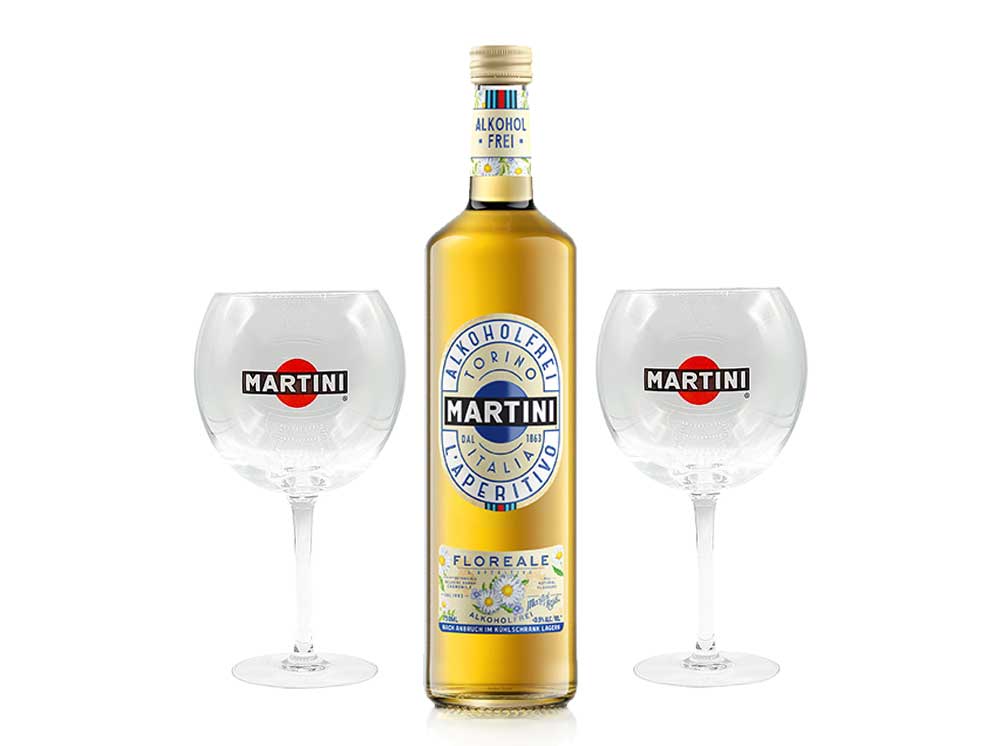 Martini Aperitiv - Martini Floreal Alkoholfrei 0,75L + 2 Martini Ballon Gläser / Glas