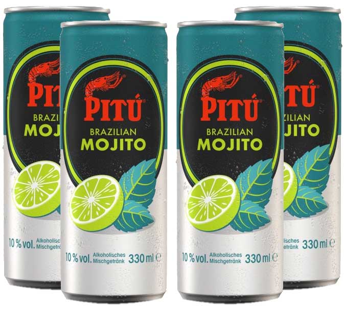 Pitu Brazilian Mojito 4er Set Cocktail 4x 0,33L (10% Vol) ready to drink Alkoholhaltig inklusive Pfand EINWEG- [Enthält Sulfite]