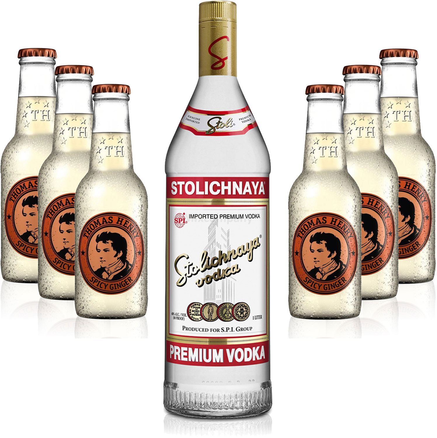 Moscow Mule Set - Stolichnaya Vodka 1L (40% Vol) + 6x Thomas Henry Spicy Ginger 200ml - Inkl. Pfand MEHRWEG