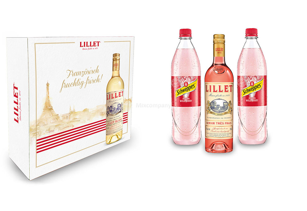Lillet Set / Geschenkset - Lillet Rose Aperitiv de France 750ml (17% Vol) +  2 Schweppes Wild berry 1L - Inkl. Pfand MEHRWEG | 1225