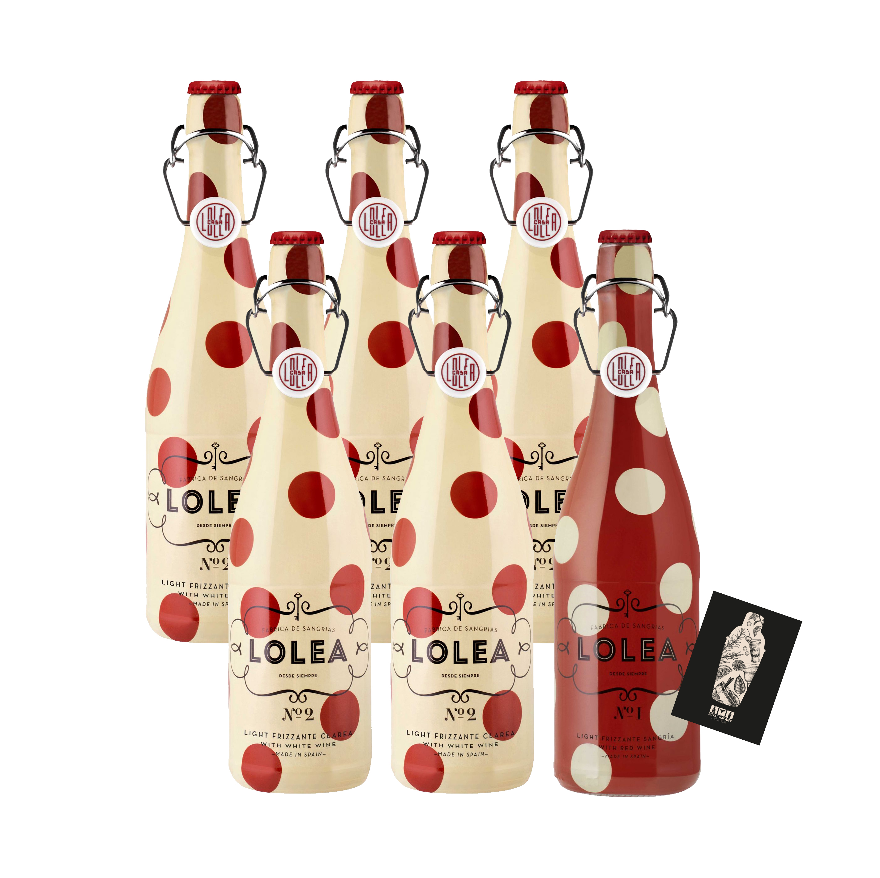 Lolea 5er Set Sangria N°2 WEIß 0,75L (7% Vol) Weißwein Sangria Chardonnay, Macabeo Trauben + GRATIS 1x Lolea Sangria N°1 ROT 5x 0,75L (7% Vol) GRATIS- [Enthält Sulfite]