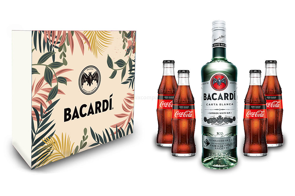 Bacardi Geschenkset - Bacardi Carta Blanca Rum 0,7l 700ml (37,5% Vol) + 4x Cola ZERO 0,2L Inkl. Pfand MEHRWEG- [Enthält Sulfite]