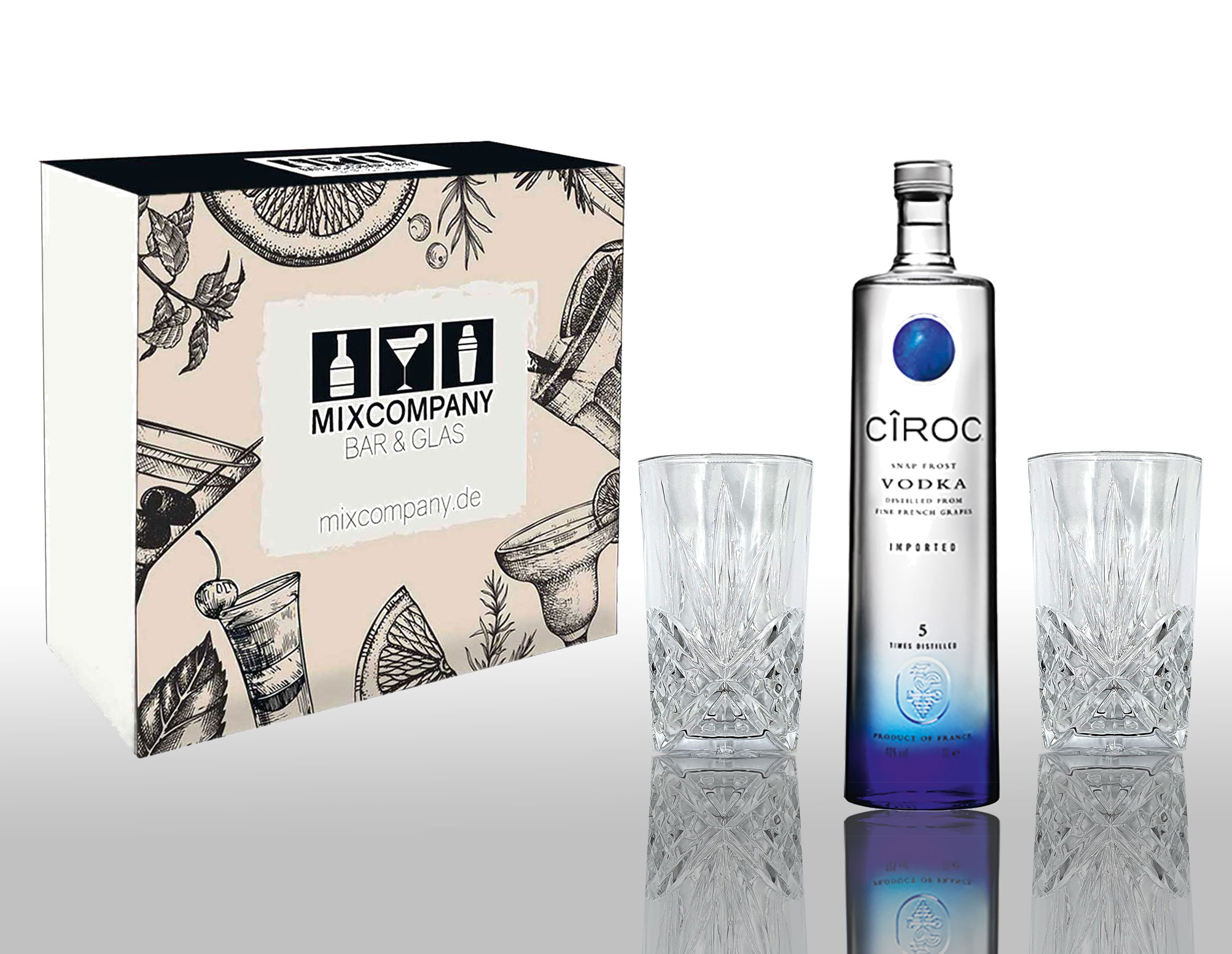 Ciroc Geschenkset Vodka 0,7L (40% Vol) mit 2er Set Longdrinkglas Kristalloptik von P Diddy / Sean Combs- [Enthält Sulfite]