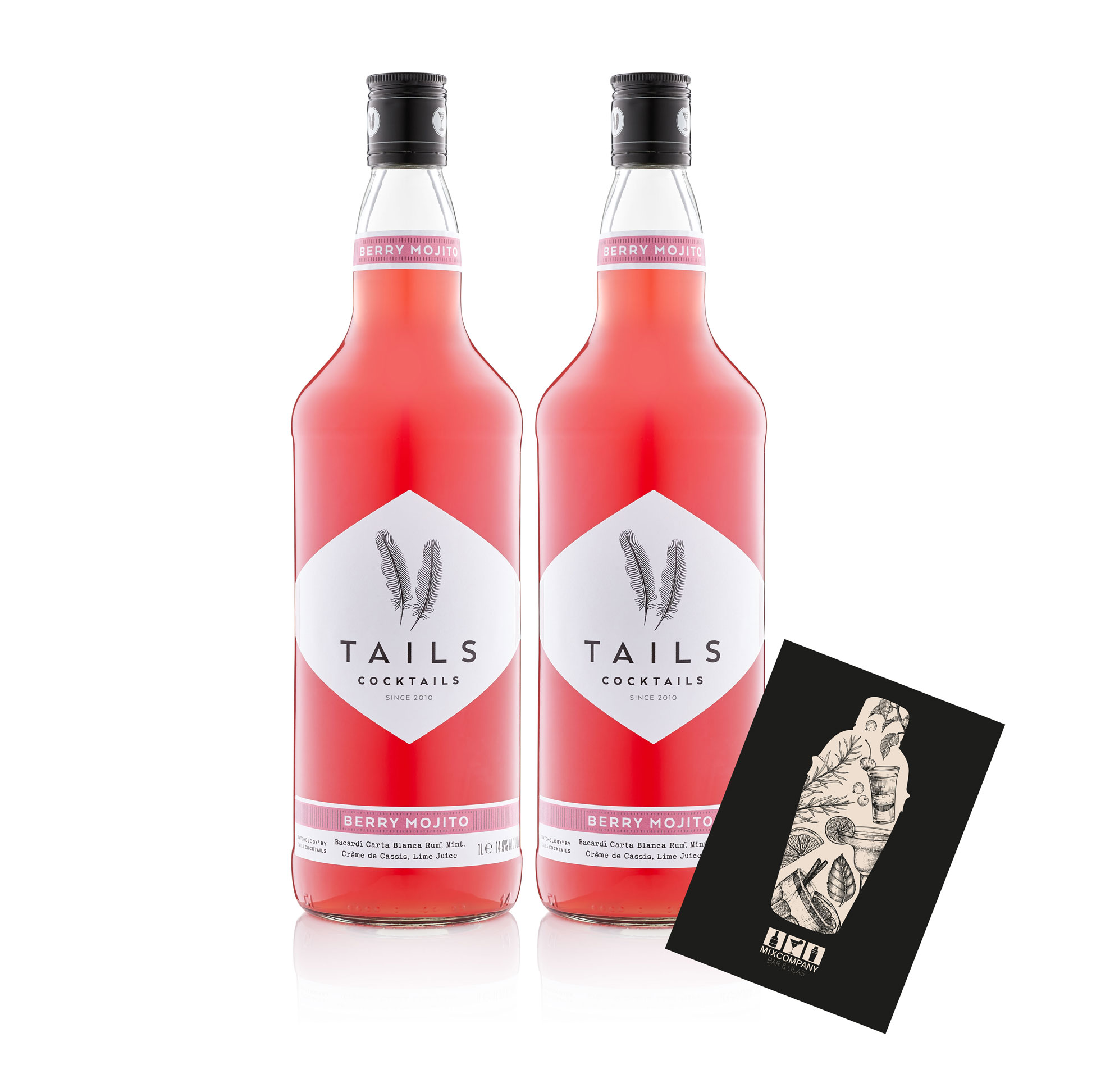 Tails Cocktails 2er Set Berry Mojito 2x 1L (14,9% Vol) Fertig Cocktail Ready to Drink - [Enthält Sulfite]