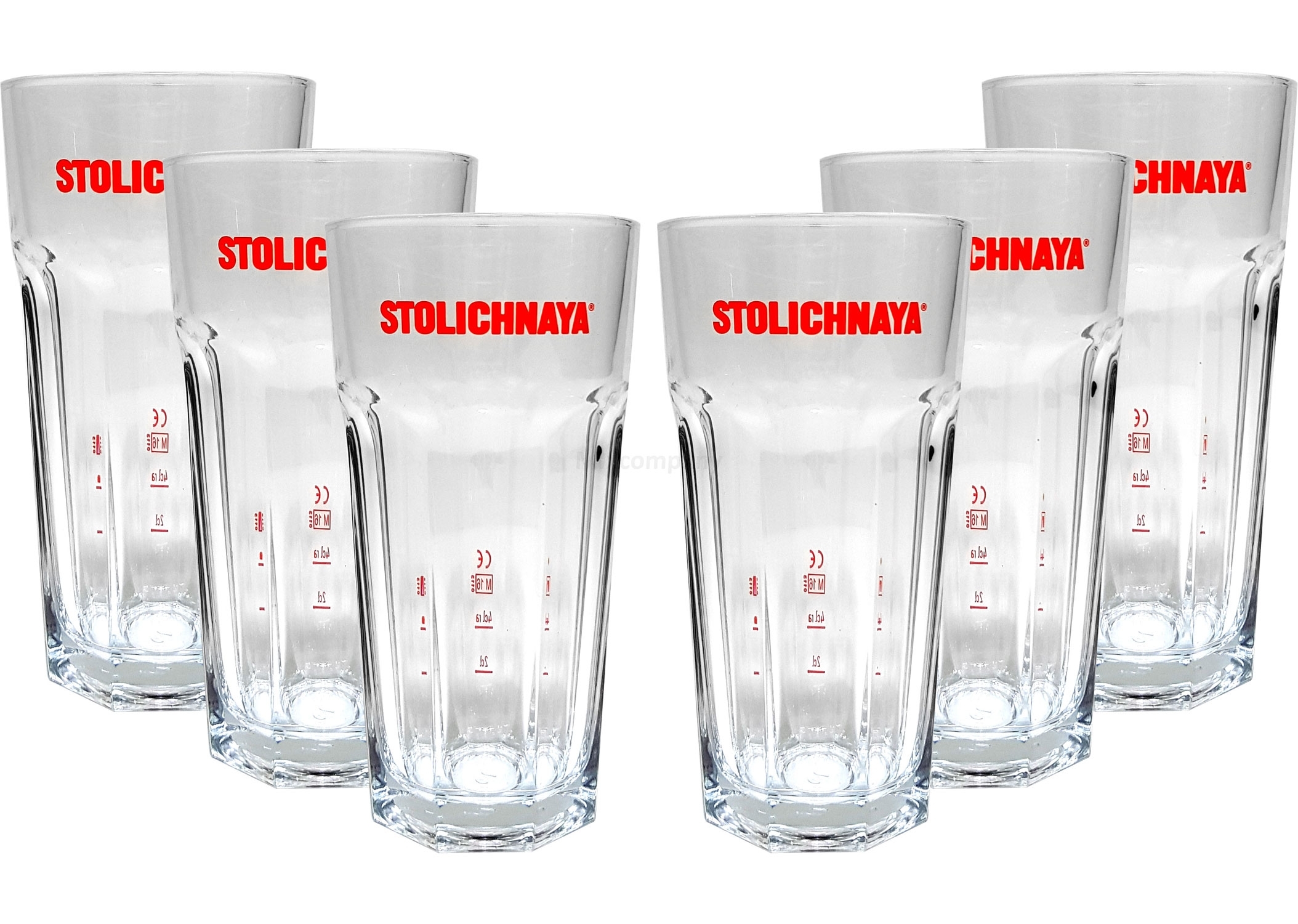 Stolichnaya Glas Gläser-Set - 6x Longdrink Gläser 2/4cl geeicht