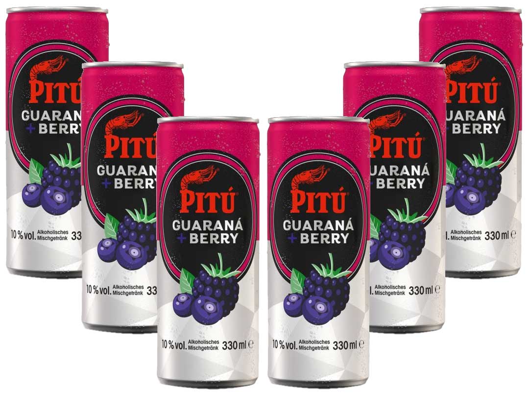 Pitu Guarana + Berry 6er Set Cocktail 6x 0,33L (10% Vol) ready to drink Alkoholhaltig inklusive Pfand EINWEG- [Enthält Sulfite]