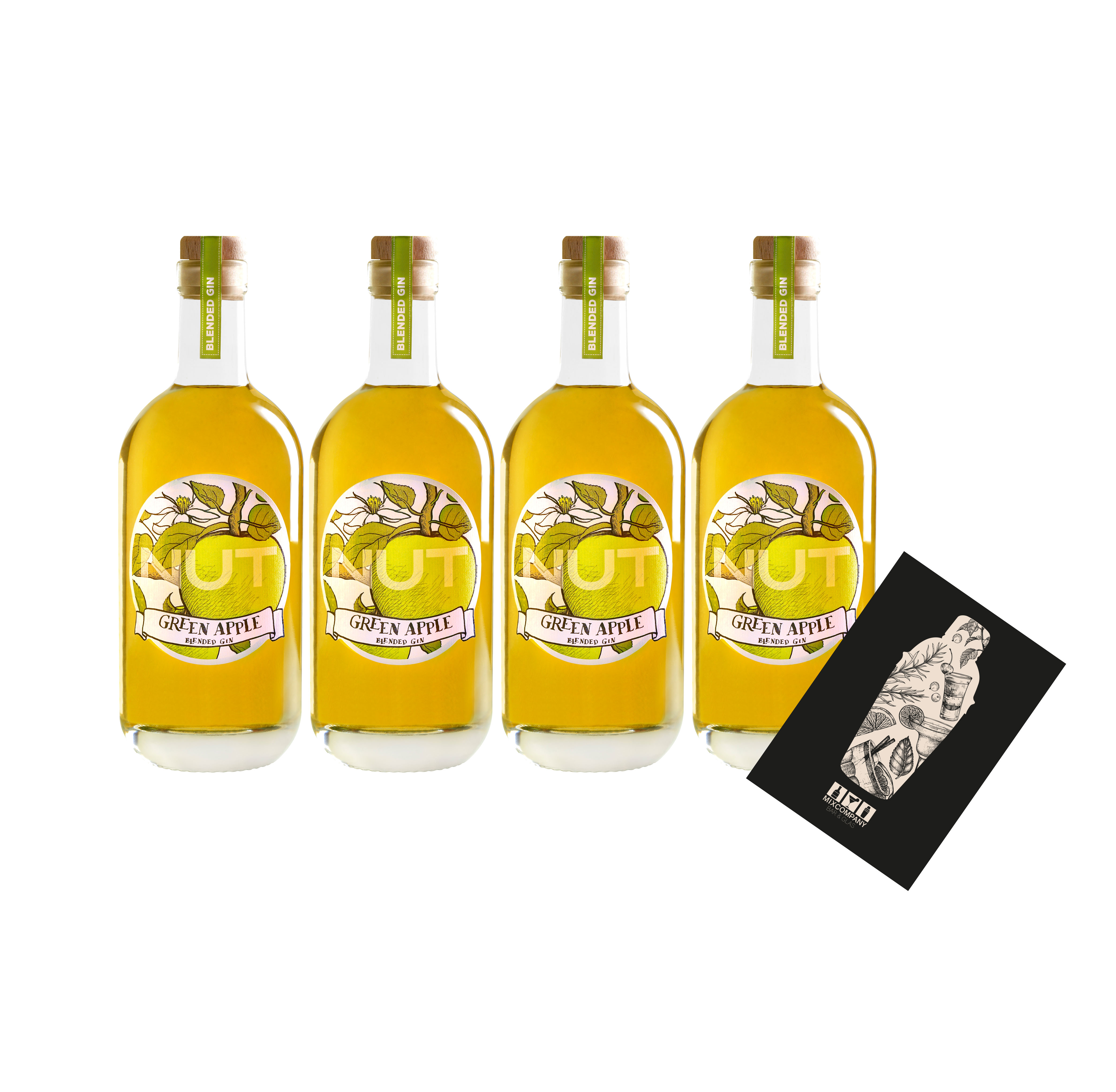 NUT 4er Set Blended Gin Green Apple 4x 0,7L (40% Vol) Grüner Apfel Gin NUT Distillery- [Enthält Sulfite]