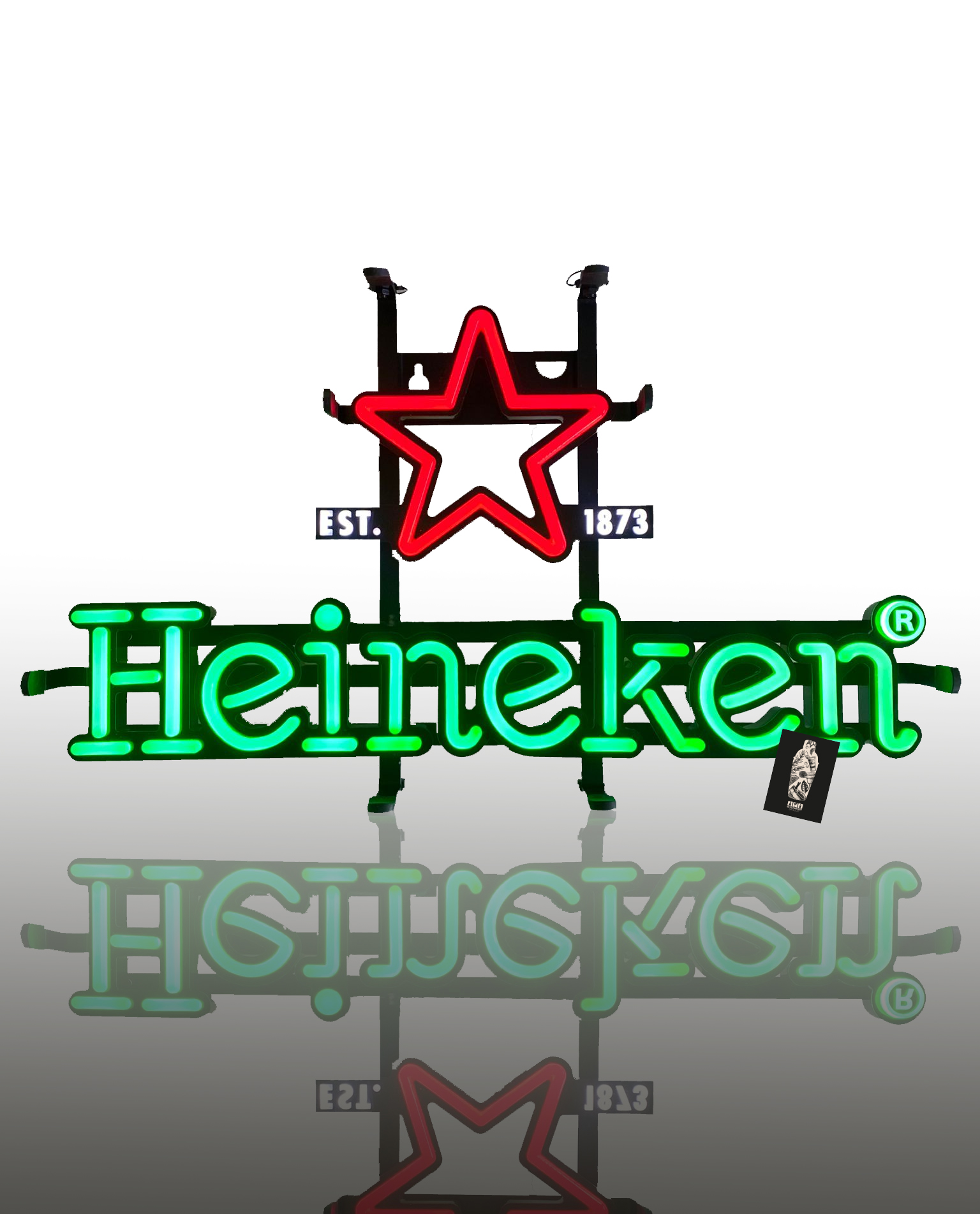 Heineken LED Werbeschild Werbetafel Leuchtreklame Leuchtschild Maße ca. 44 x 26cm ink. Netzteil+Kette zum aufhängen inkl. Mixcompany Postkarte