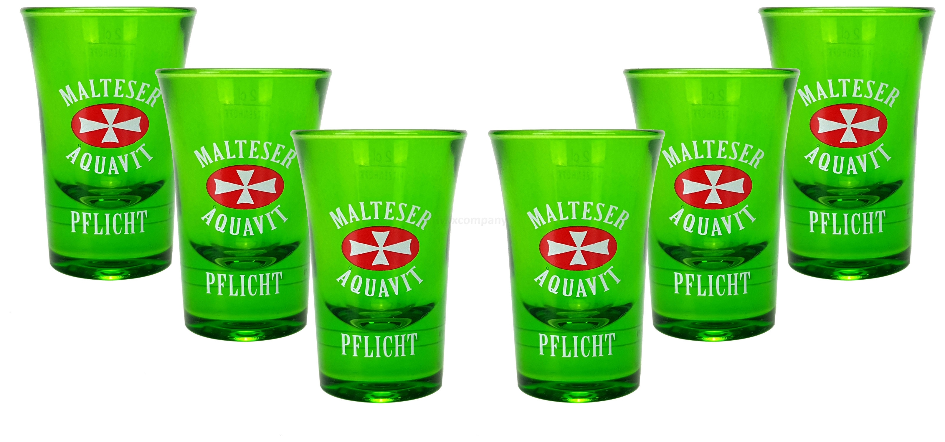 Malteser Aquavit Pflicht Shotglas Schnapsglas Glas Gläser Set - 6x Shotgläser Farbe in Schwarz oder Grün