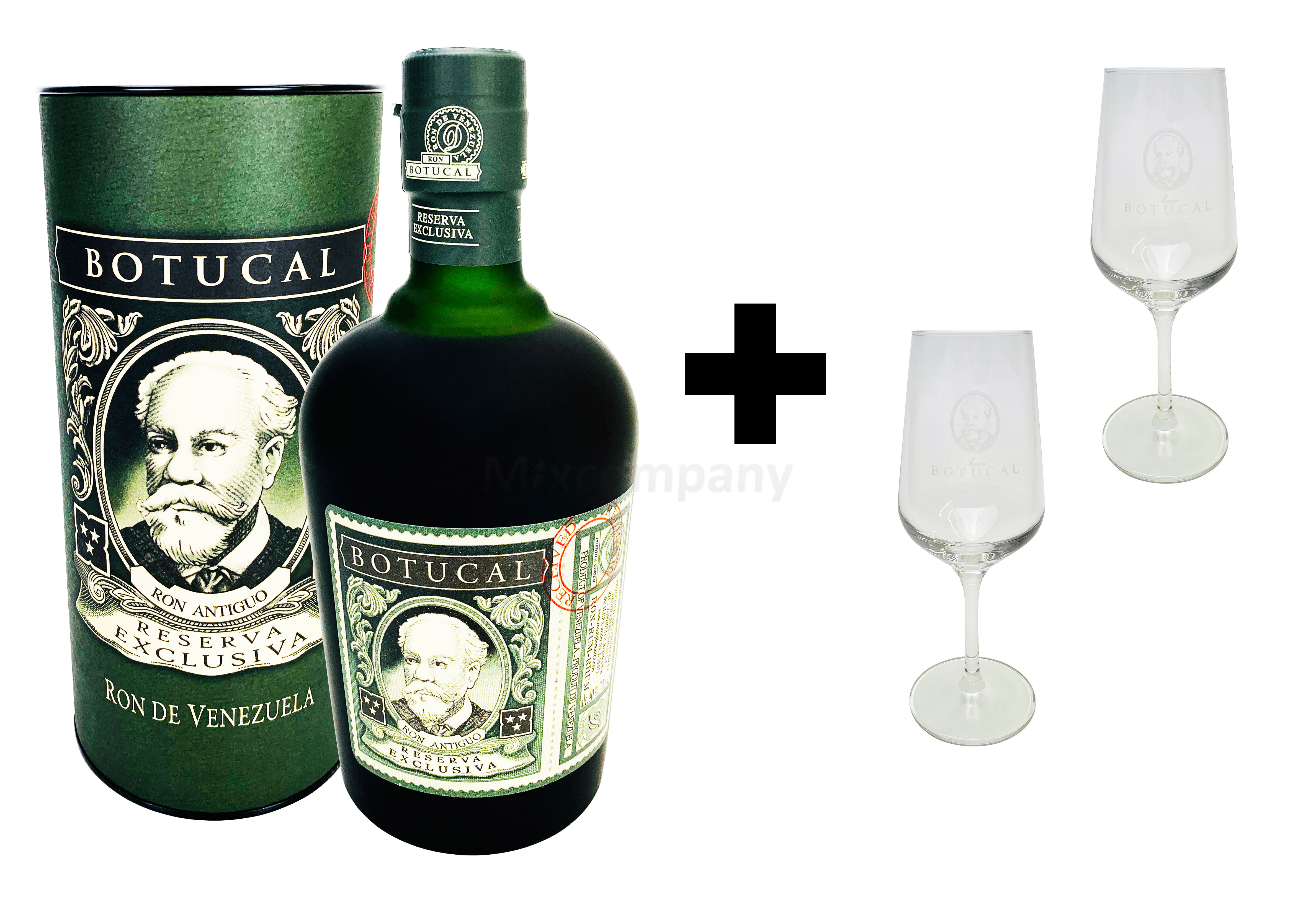 Botucal Reserva Exclusiva Rum mit Geschenkverpackung mit 2 Botucal Nosing Gläser 0,70l (40% Vol) Ron de Venezuela Glas Longdrinkglas - Set - [Enthält Sulfite]