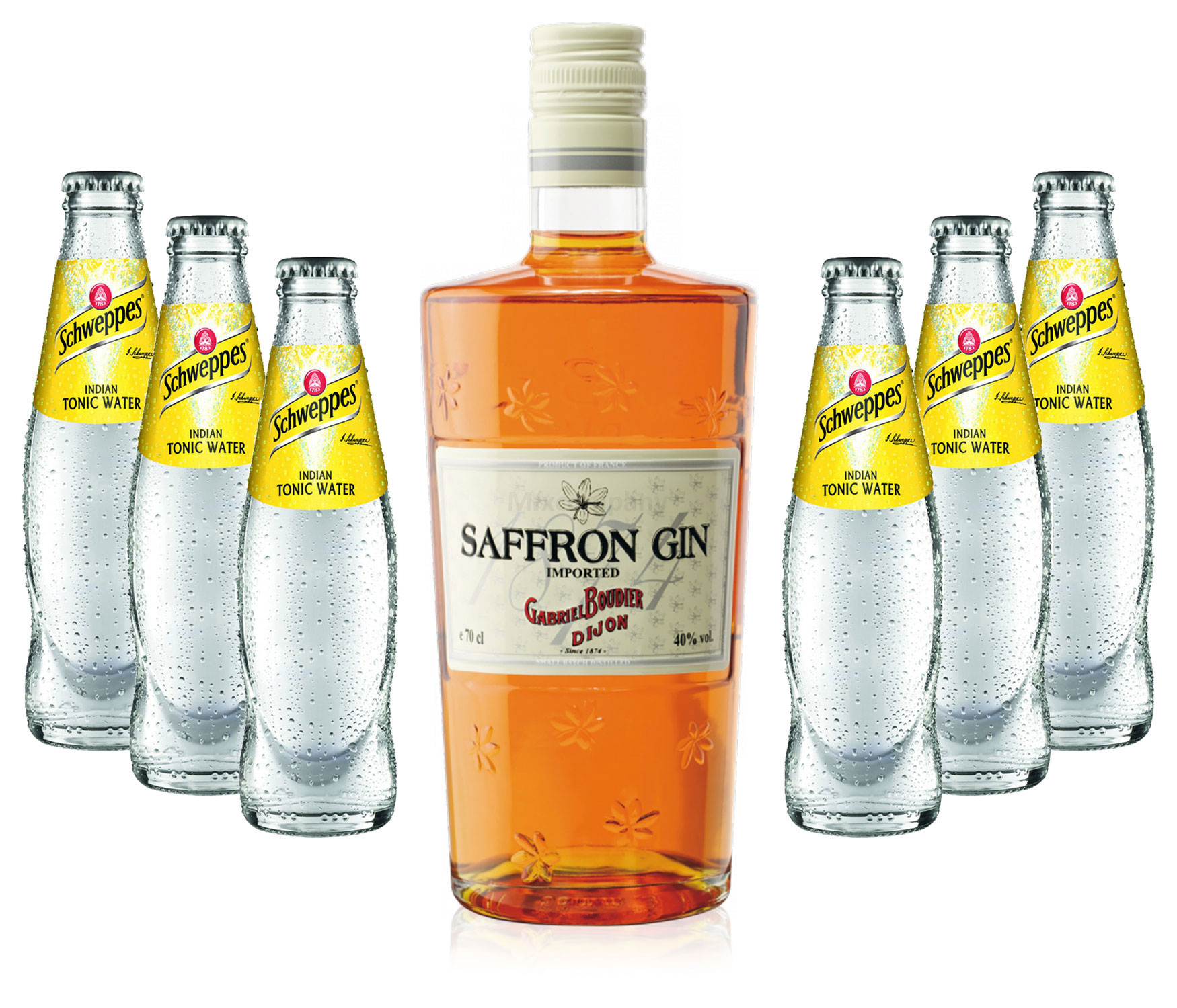 Gin Tonic Set - Saffron Gin 0,7l 700ml (40% Vol) + 6x Schweppes Tonic Water 200ml inkl. Pfand MEHRWEG