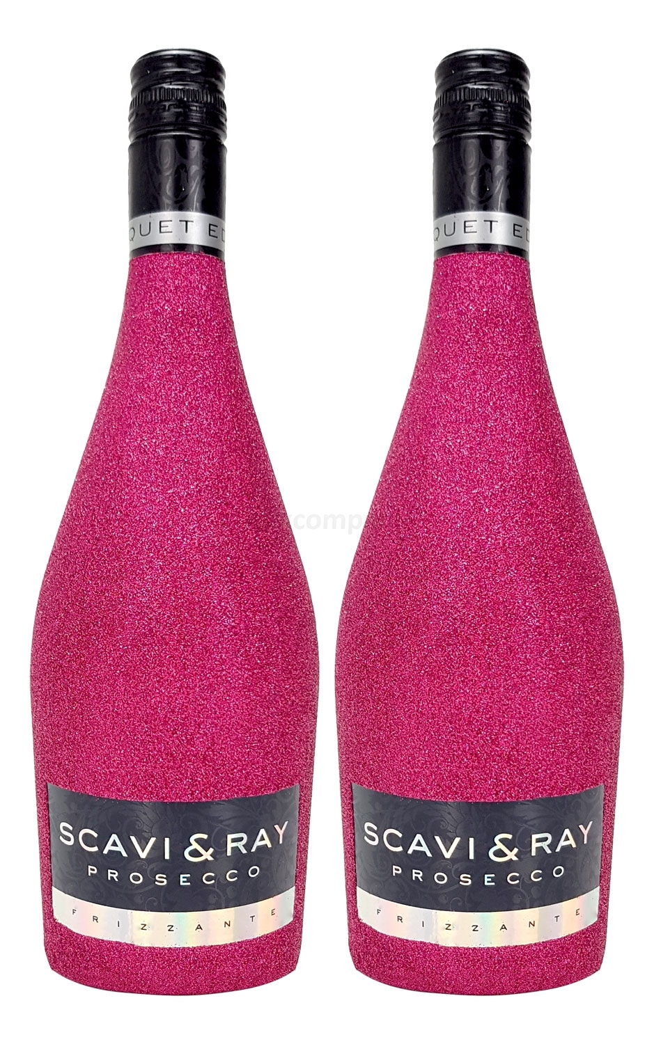 Scavi & Ray Prosecco Frizzante 2 Stück 0,75l (10,5% Vol) - Bling Bling Glitzer Flaschenveredelung für besondere Anlässe - Hot Pink Aktion - 2 Stück (2x 0,75l = 1,5l) -[Enthält Sulfite]